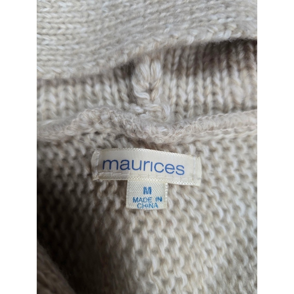 Vintage Y2K Maurices Womens Medium Beige Cable Knit Hooded Short Sleeve Cardigan - Picture 2 of 6